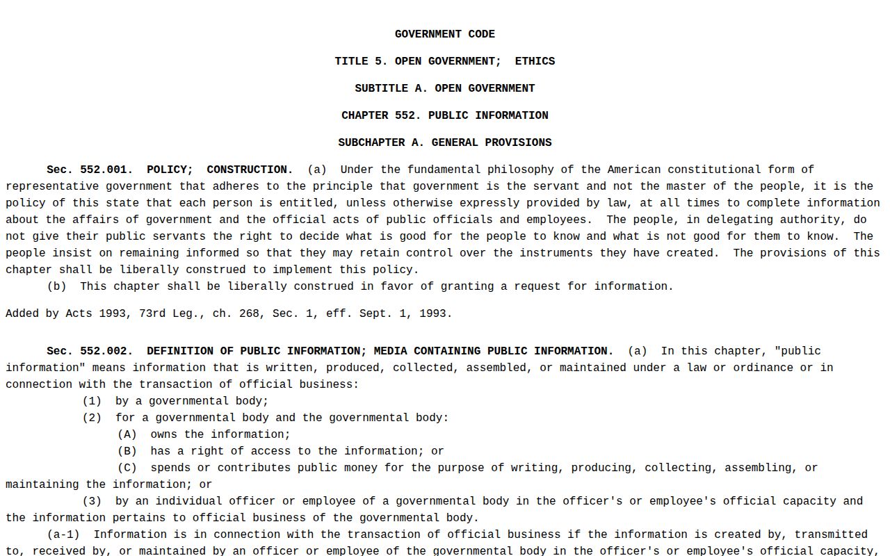 Texas public-information law for Maverick County booking records